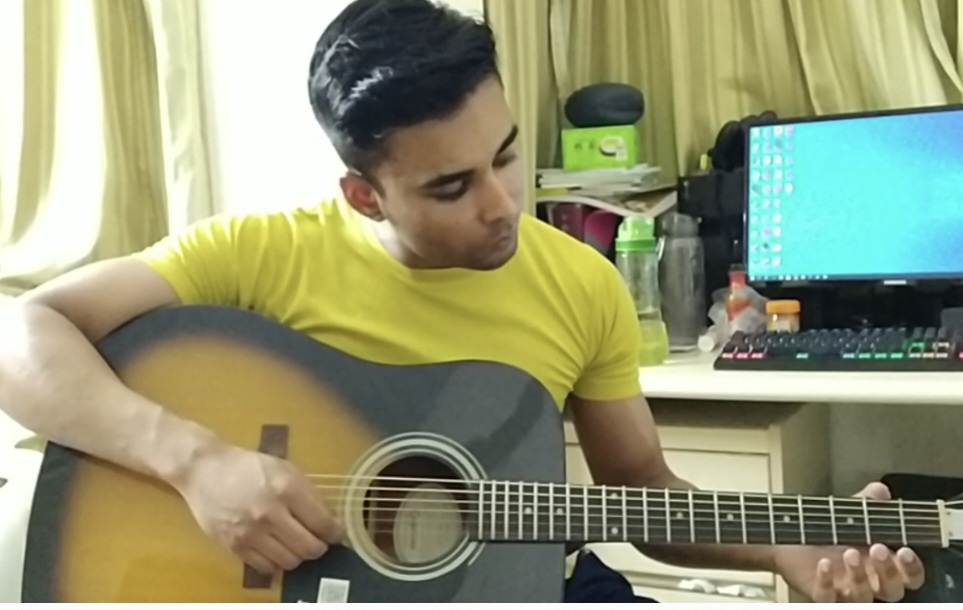 Playing the guitar